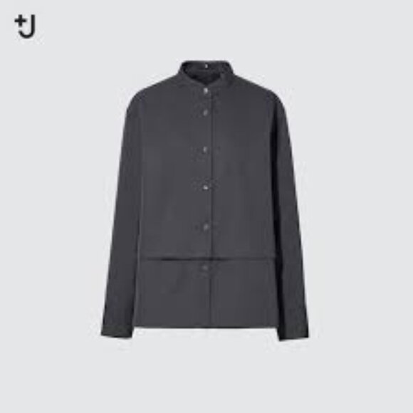 +J Uniqlo - SUPIMA Cotton Long Sleeve Stand Collar Shirt Jacket - Size XXS - Picture 3 of 16